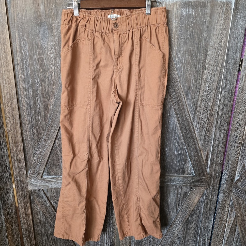 Happily Grey Pants Women's‎ Size Large Brown Baggy High Rise Wide Leg Elastic